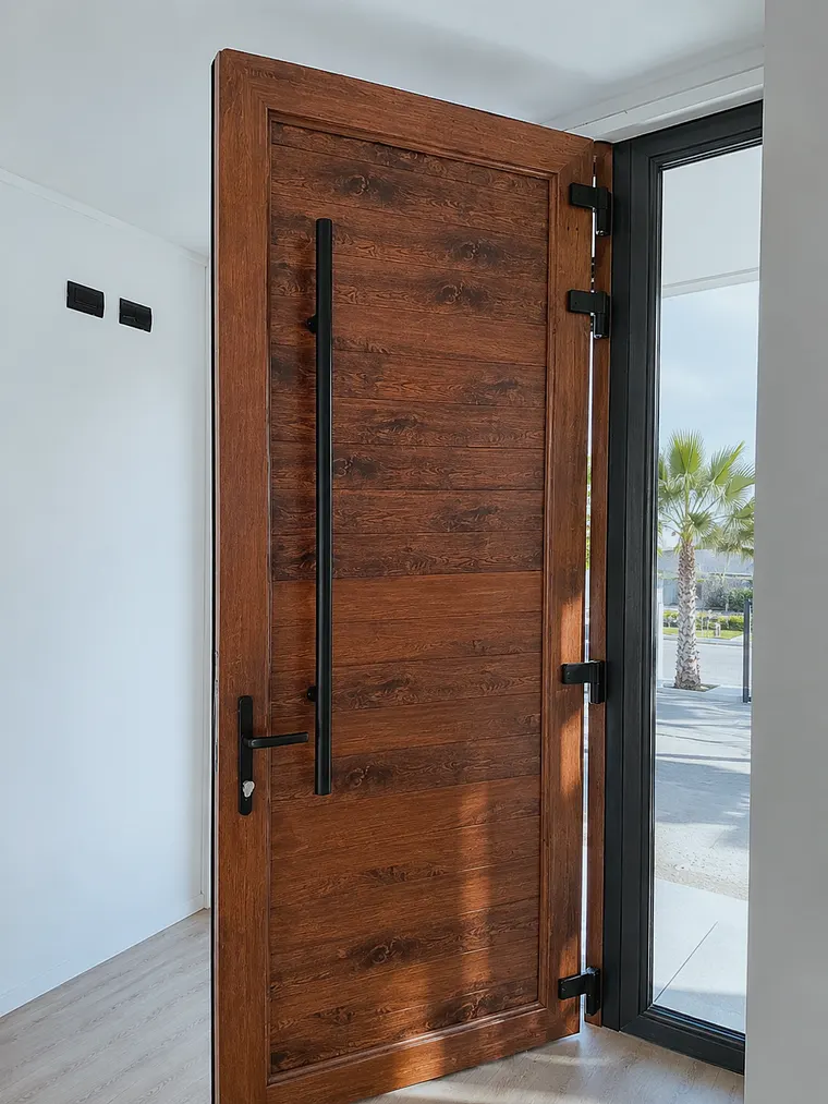 Puerta de PVC acabado nogal con termopanel